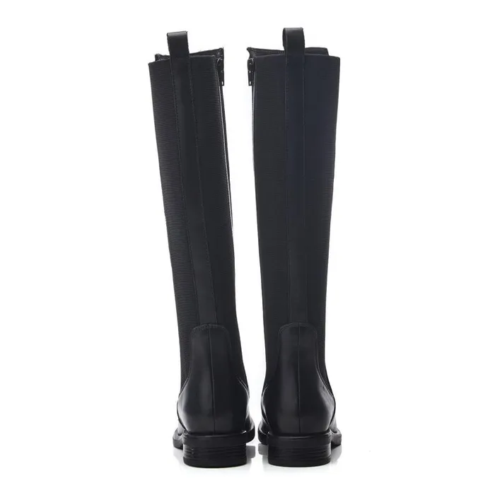 Women Moda In Pelle Riding And Flat Boots Bsoleful BTali Black Leather