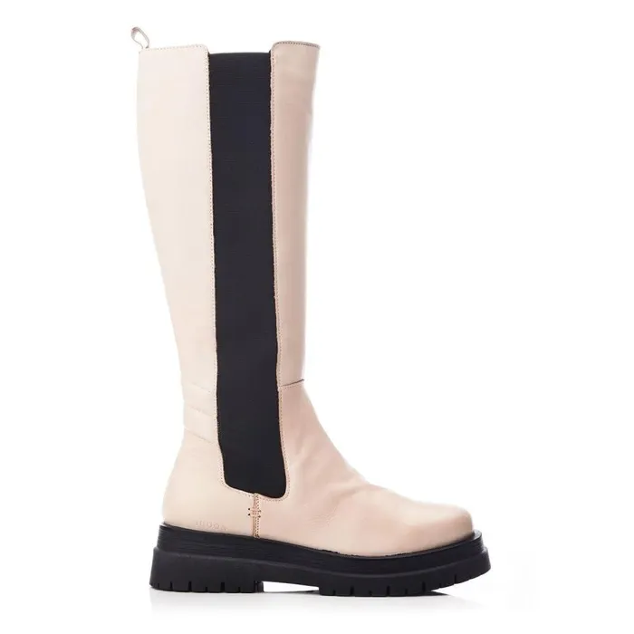 Women Moda In Pelle Riding And Flat Boots Shoon Sh Idoma Cream Leather