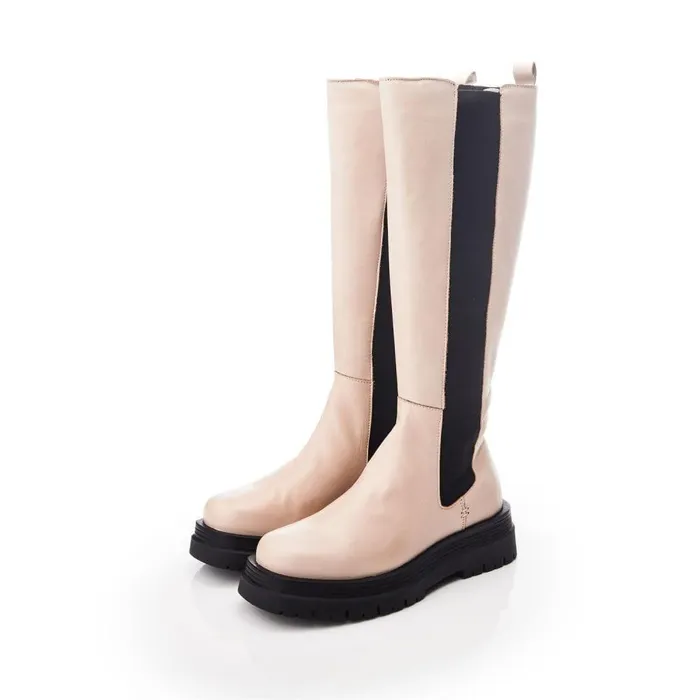 Women Moda In Pelle Riding And Flat Boots Shoon Sh Idoma Cream Leather