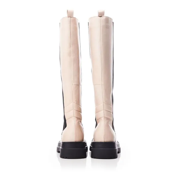 Women Moda In Pelle Riding And Flat Boots Shoon Sh Idoma Cream Leather