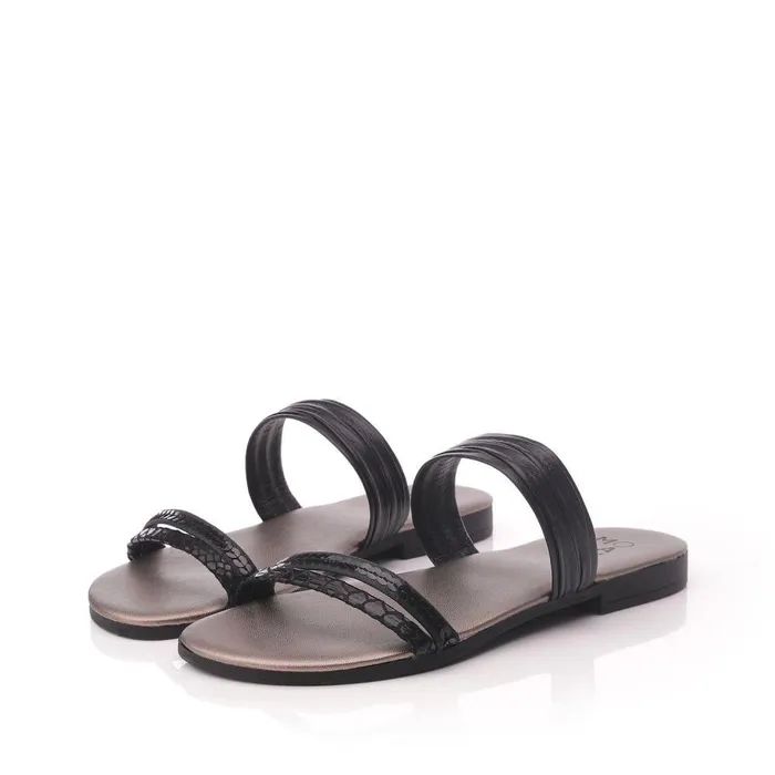 Women Moda In Pelle Slider Sandals Lari Black Leather