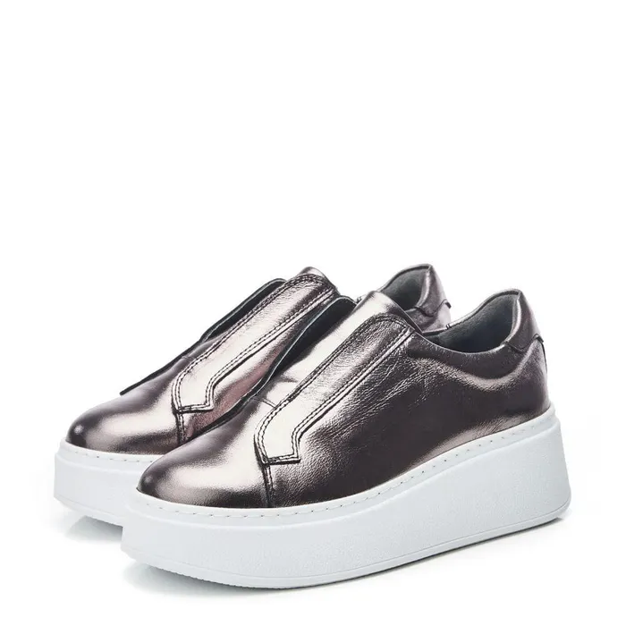 Women Moda In Pelle SlipOn Trainers Bsoleful BAxell Pewter Leather