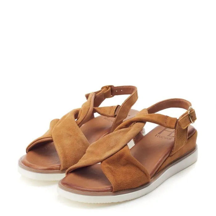 Women Moda In Pelle Wedge Sandals Bsoleful BBrie Tan Suede