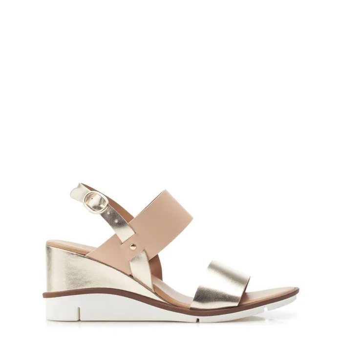 Women Moda In Pelle Wedge Sandals Nevvara Champagne Leather