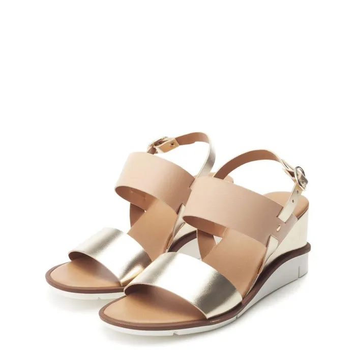 Women Moda In Pelle Wedge Sandals Nevvara Champagne Leather