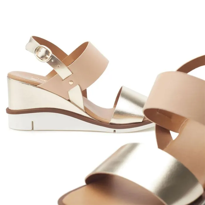 Women Moda In Pelle Wedge Sandals Nevvara Champagne Leather