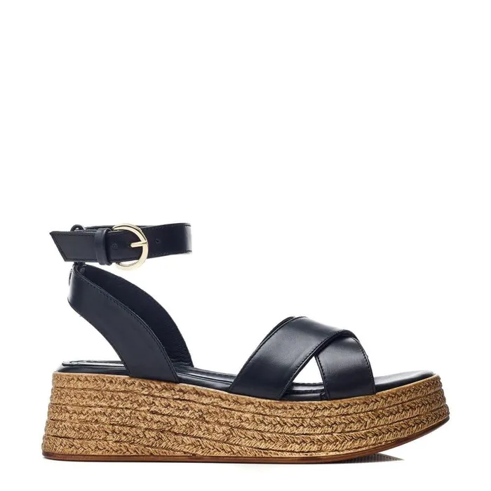 Women Moda In Pelle Wedge Sandals Pashyn Black Leather