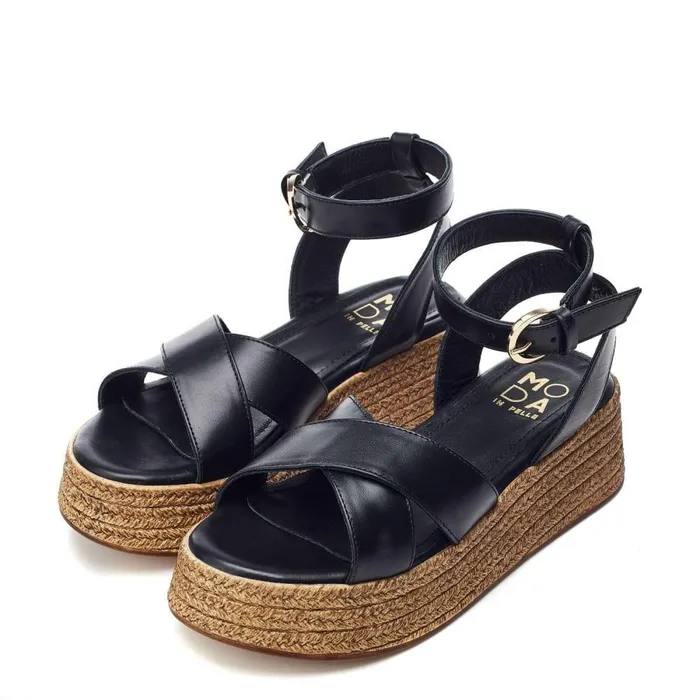 Women Moda In Pelle Wedge Sandals Pashyn Black Leather