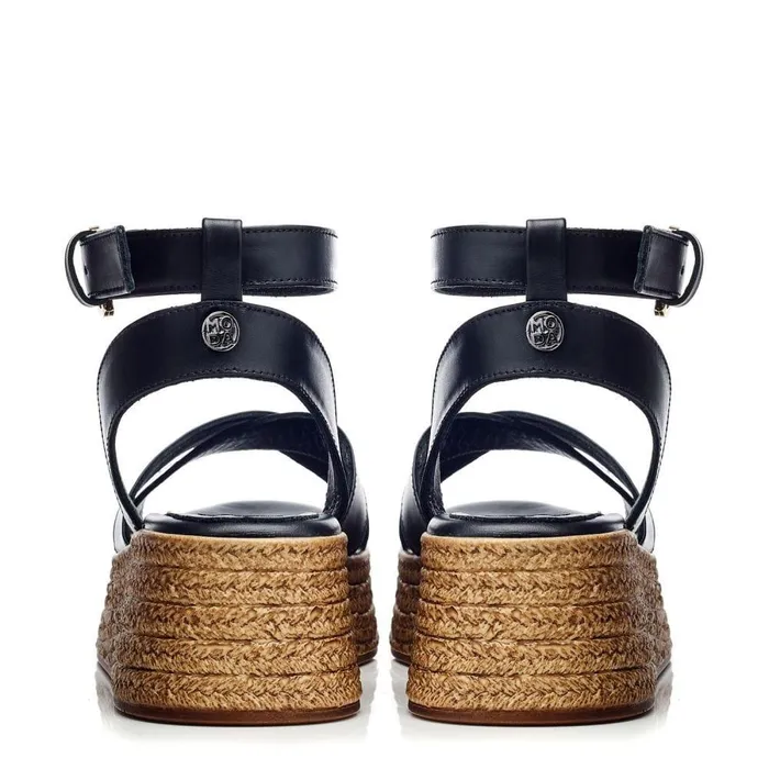 Women Moda In Pelle Wedge Sandals Pashyn Black Leather