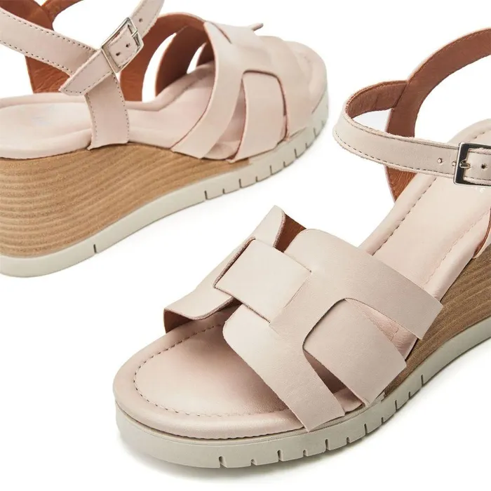 Women Moda In Pelle Wedge Sandals Pedie Off White Leather