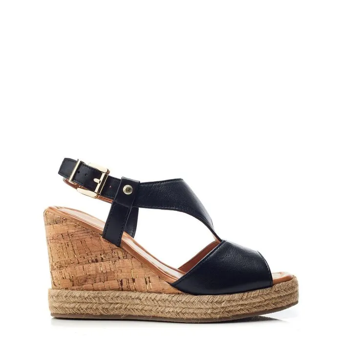 Women Moda In Pelle Wedge Sandals Petrina Black Leather