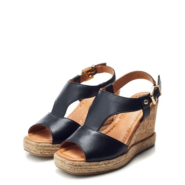 Women Moda In Pelle Wedge Sandals Petrina Black Leather