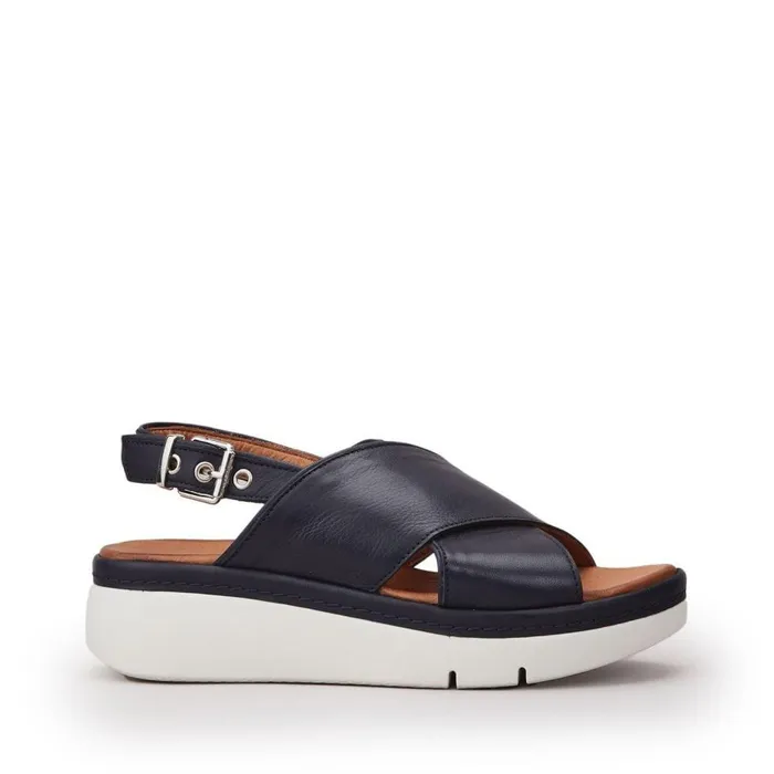 Women Moda In Pelle Wedge Sandals Piami Navy Leather