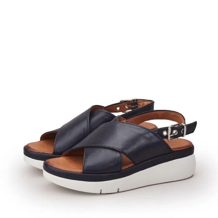 Women Moda In Pelle Wedge Sandals Piami Navy Leather