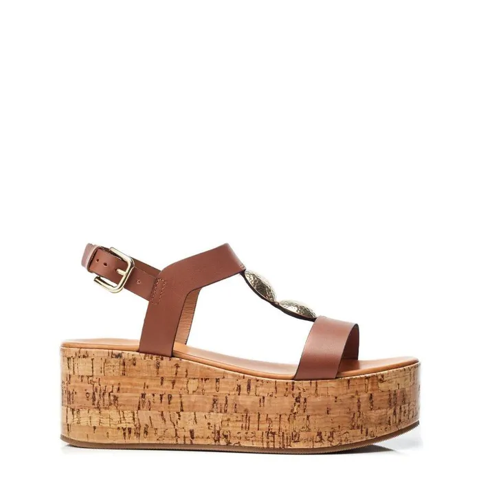 Women Moda In Pelle Wedge Sandals Rakeb Tan Leather