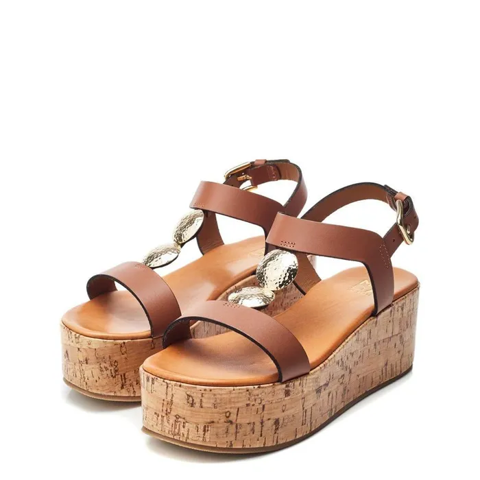 Women Moda In Pelle Wedge Sandals Rakeb Tan Leather