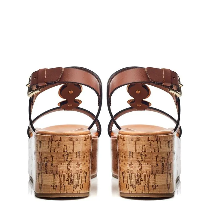 Women Moda In Pelle Wedge Sandals Rakeb Tan Leather