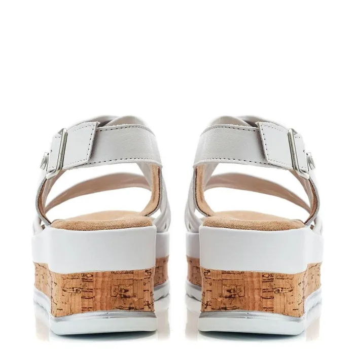 Women Moda In Pelle Wedge Sandals Romani White Leather
