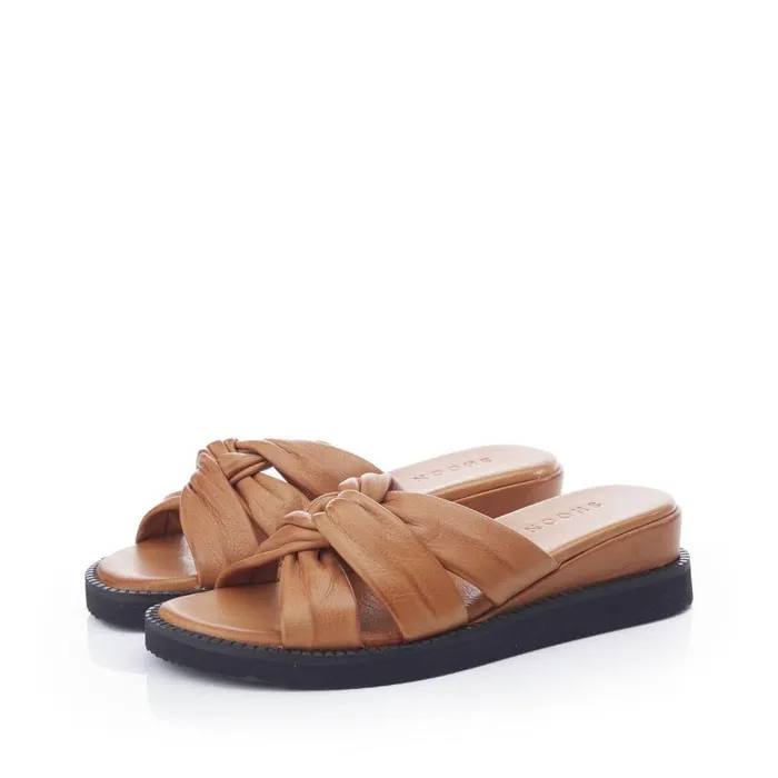 Women Moda In Pelle Wedge Sandals Shoon Sh Ikarus Tan Leather