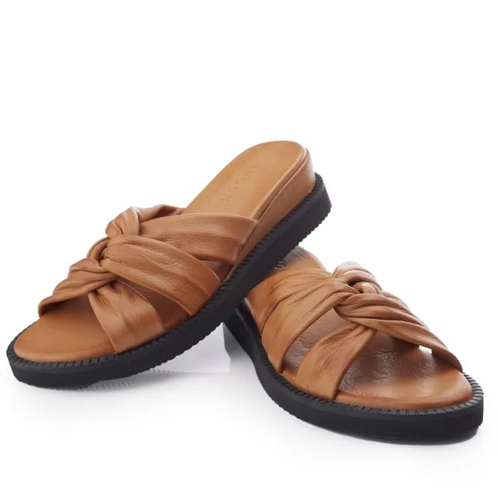 Women Moda In Pelle Wedge Sandals Shoon Sh Ikarus Tan Leather