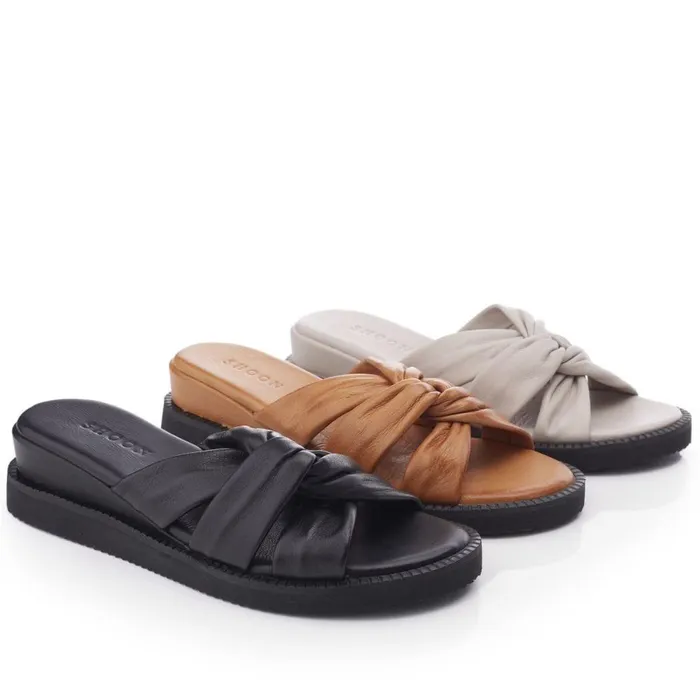 Women Moda In Pelle Wedge Sandals Shoon Sh Ikarus Tan Leather