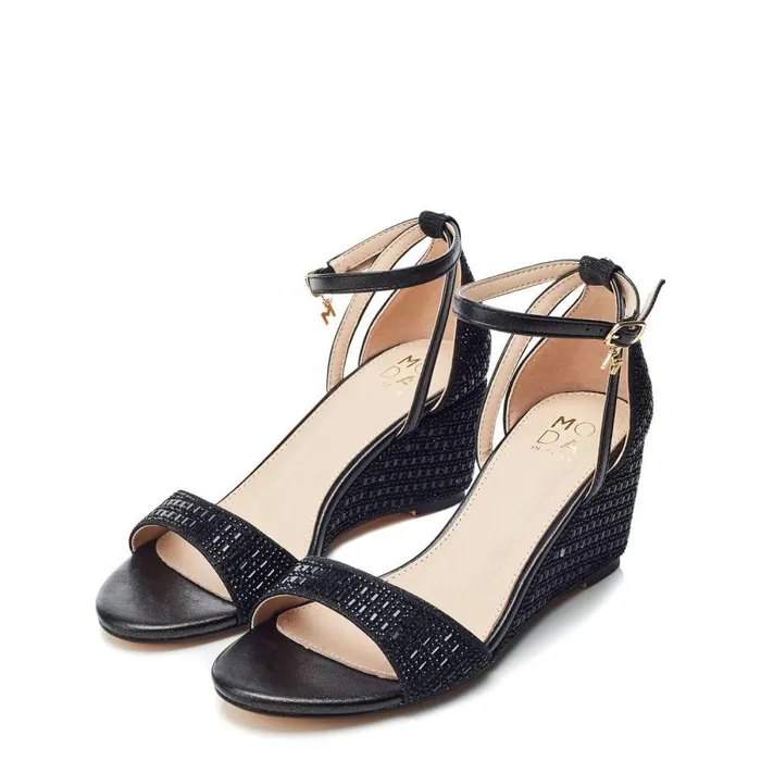 Women Moda In Pelle Wedge Sandals Simonah Black Textile