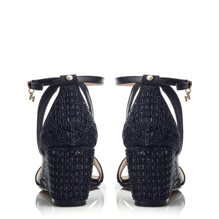 Women Moda In Pelle Wedge Sandals Simonah Black Textile