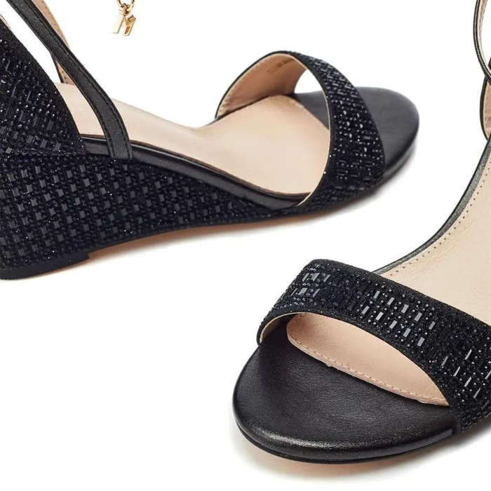 Women Moda In Pelle Wedge Sandals Simonah Black Textile