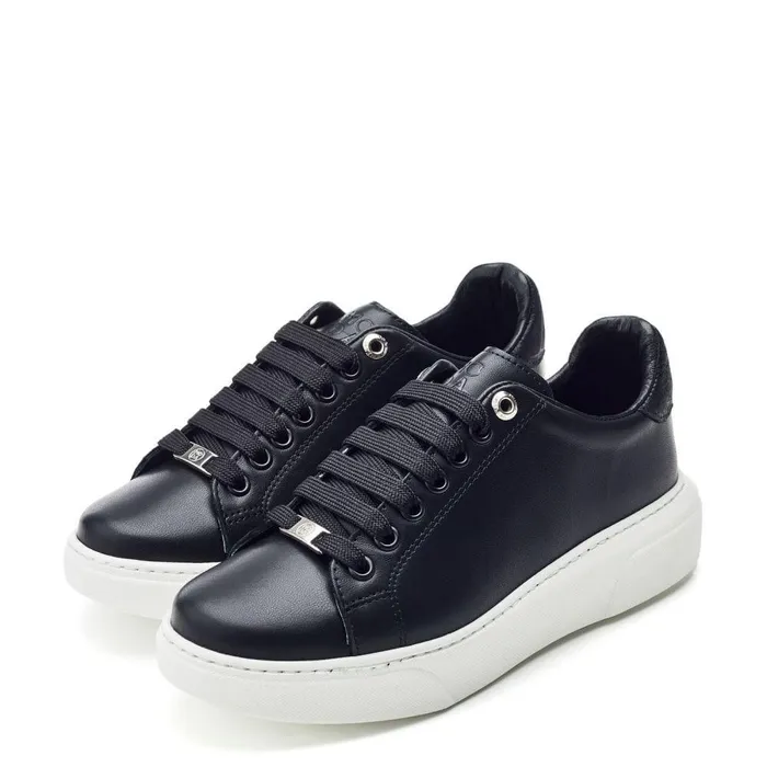 Women Moda In Pelle Wedge Trainers Brynn Black Leather