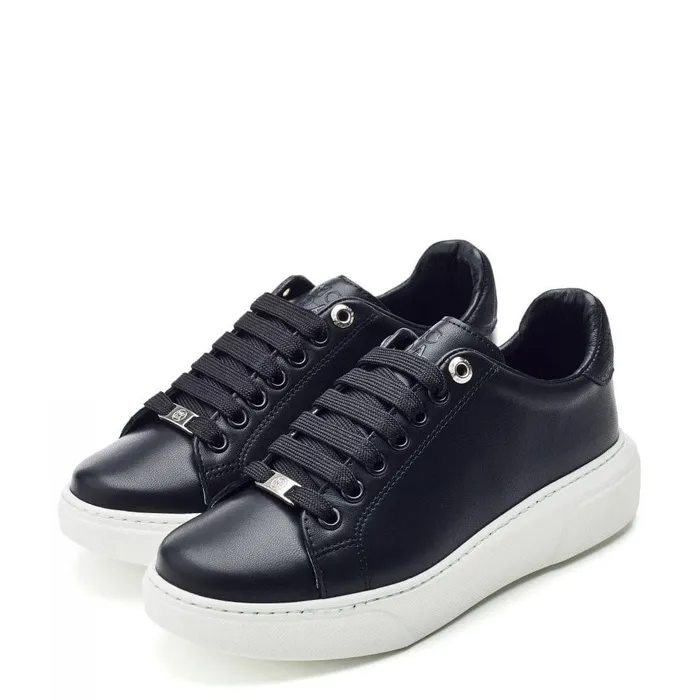 Women Moda In Pelle Wedge Trainers Brynn Black Leather