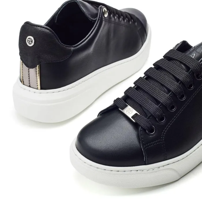 Women Moda In Pelle Wedge Trainers Brynn Black Leather