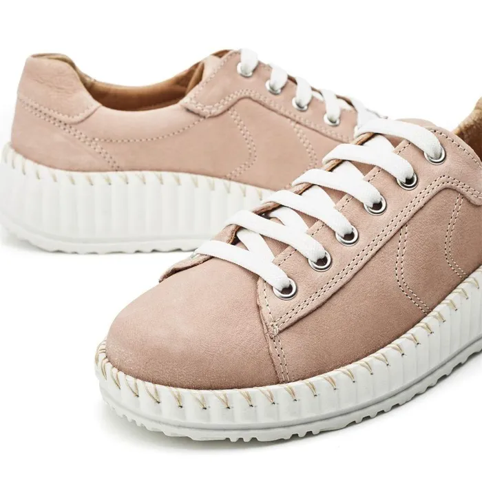 Women Moda In Pelle Wedge Trainers Shoon Sh Riyah Beige Leather