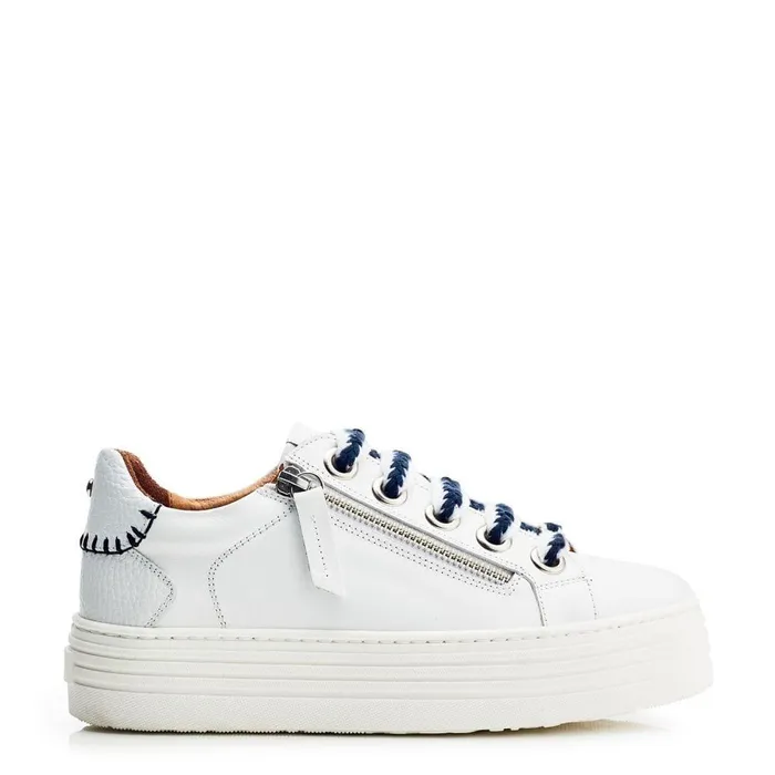 Women Moda In Pelle White Trainers Beaman WhiteNavy Leather