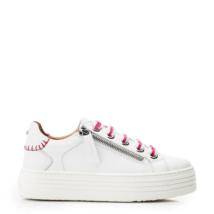 Women Moda In Pelle White Trainers Beaman White Pink Leather