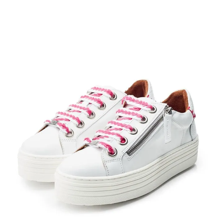 Women Moda In Pelle White Trainers Beaman White Pink Leather