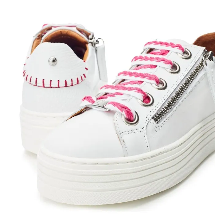 Women Moda In Pelle White Trainers Beaman White Pink Leather