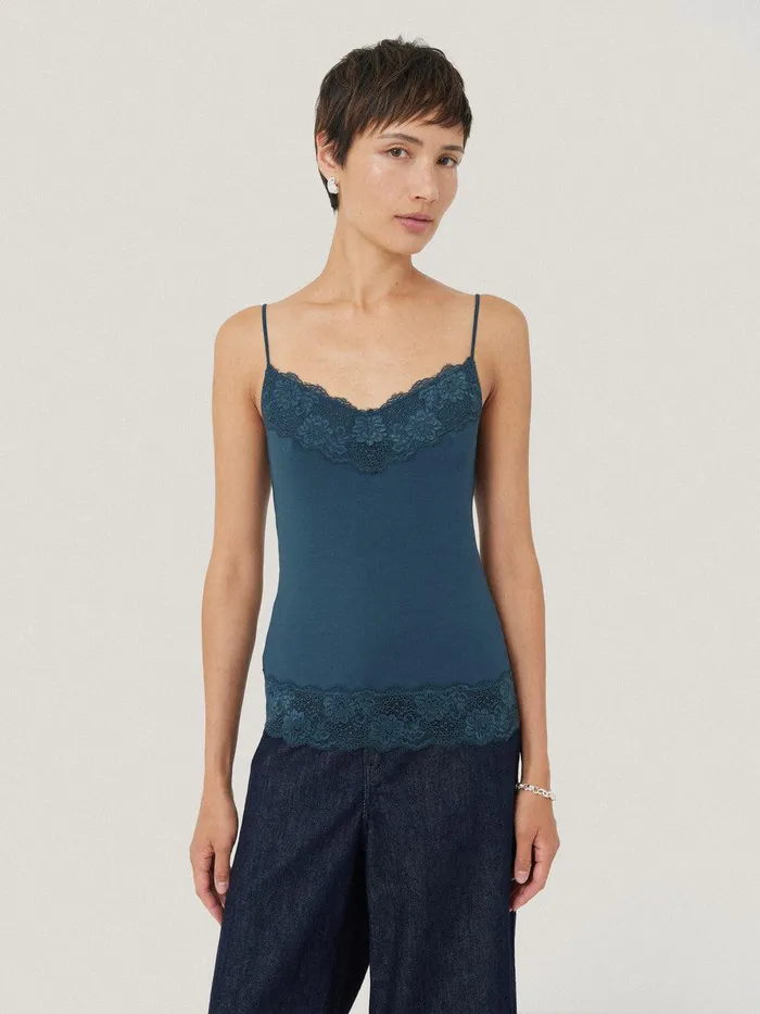 Women Modal Lace Vest Smoke Jigsaw Pyjamas and Loungewear