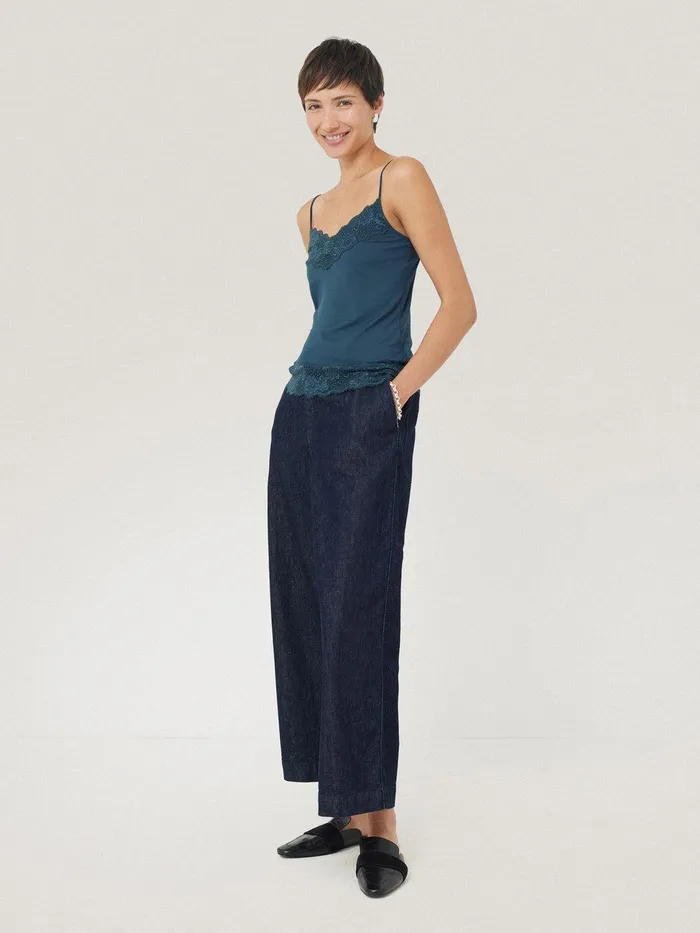 Women Modal Lace Vest Smoke Jigsaw Pyjamas and Loungewear