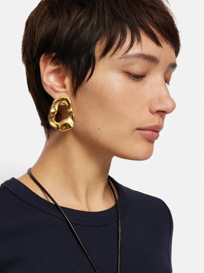 Women Molten Loop Stud Earring Gold Jigsaw Jewellery