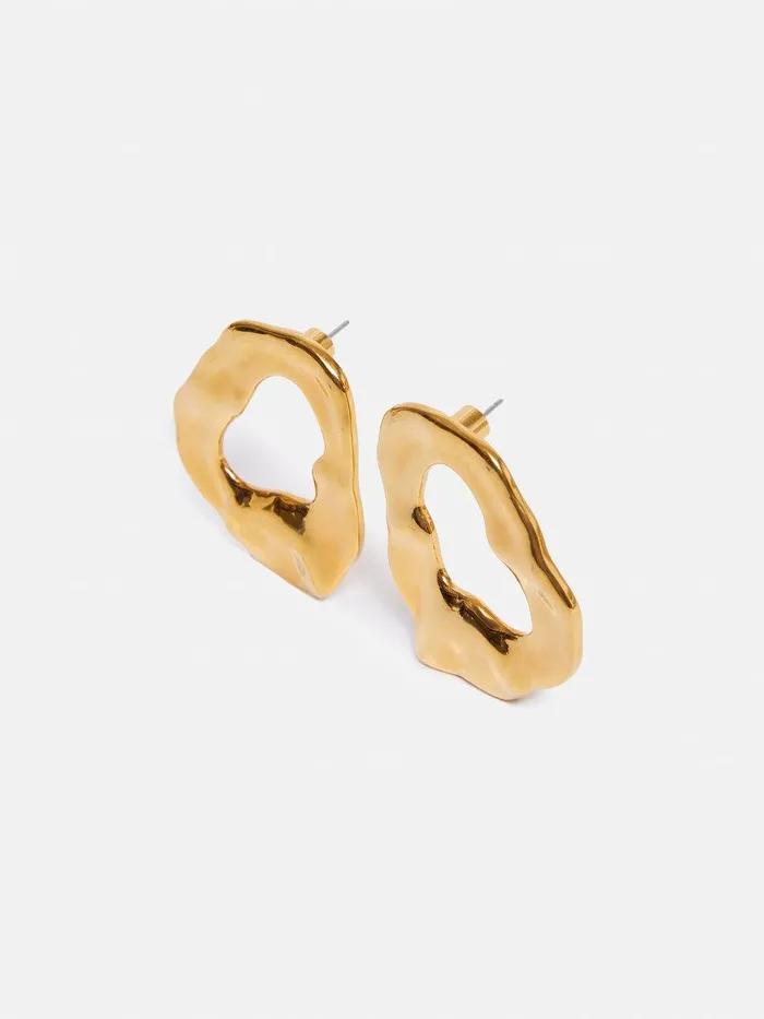 Women Molten Loop Stud Earring Gold Jigsaw Jewellery