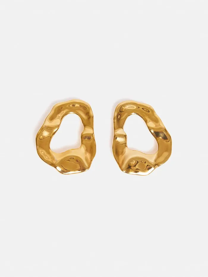 Women Molten Loop Stud Earring Gold Jigsaw Jewellery