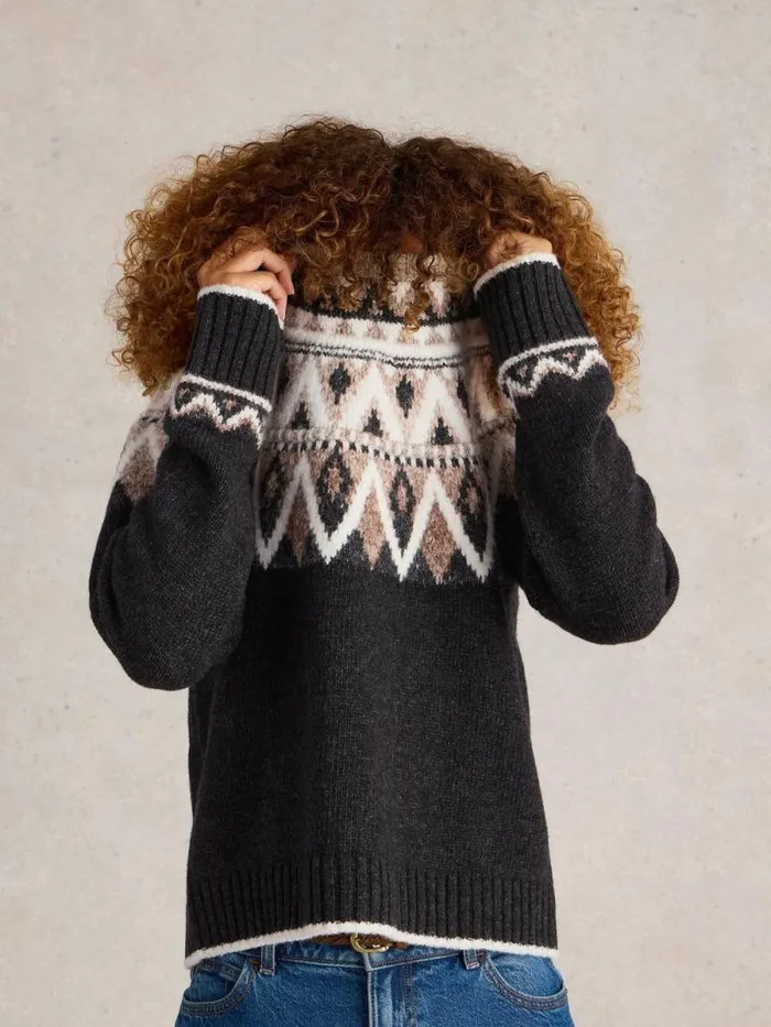 Women MONO FAIRISLE JUMPER Black Multi White Stuff Knitwear