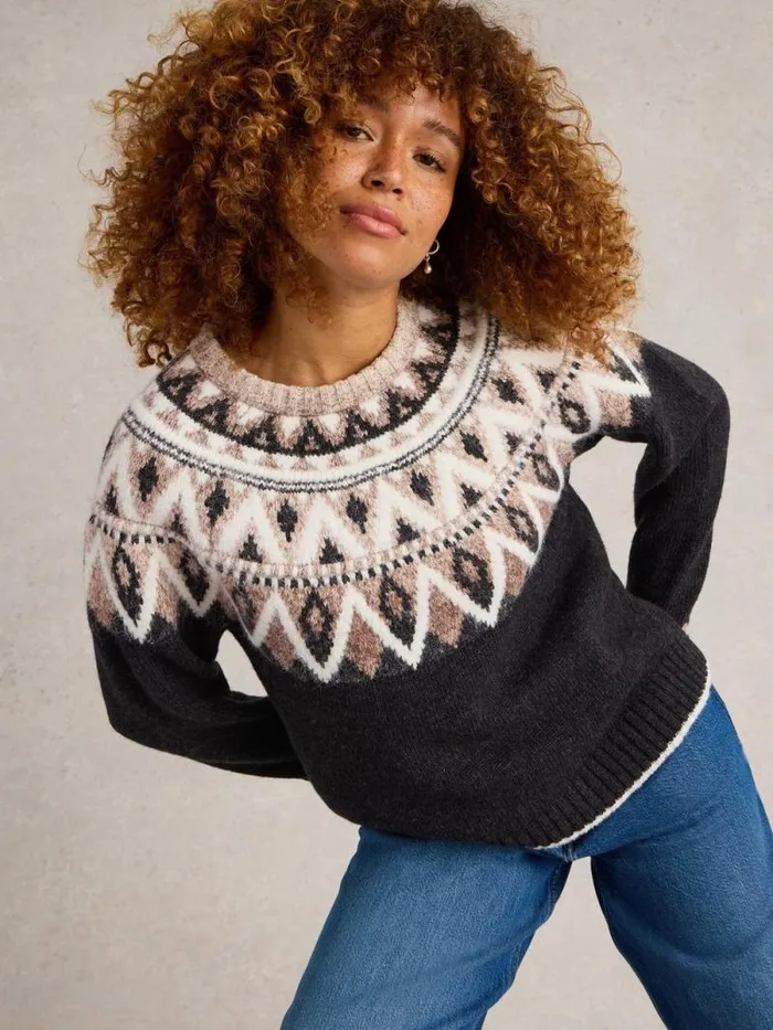 Women MONO FAIRISLE JUMPER Black Multi White Stuff Knitwear Women MONO FAIRISLE JUMPER Black Multi White Stuff Knitwear