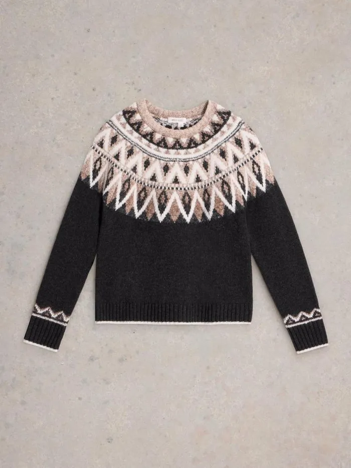 Women MONO FAIRISLE JUMPER Black Multi White Stuff Knitwear Women MONO FAIRISLE JUMPER Black Multi White Stuff Knitwear