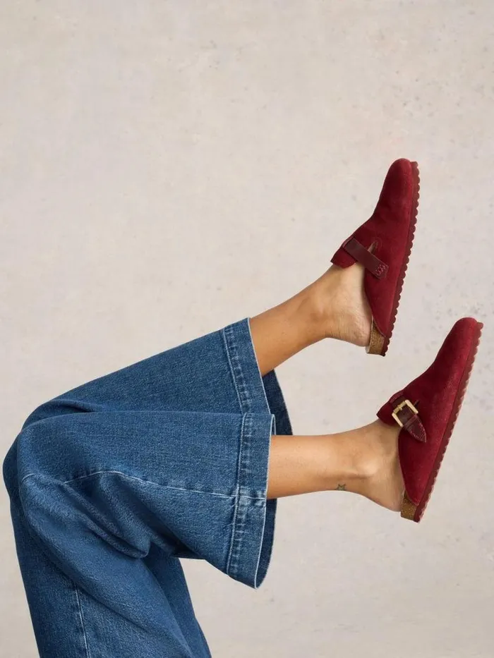 Women Myrtle Slip On Suede Mule Deep Red White Stuff Mules