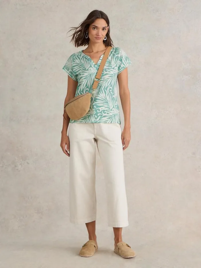 Women NELLY NOTCH NECK COTTON TEE Teal Print White Stuff Tops and Tees
