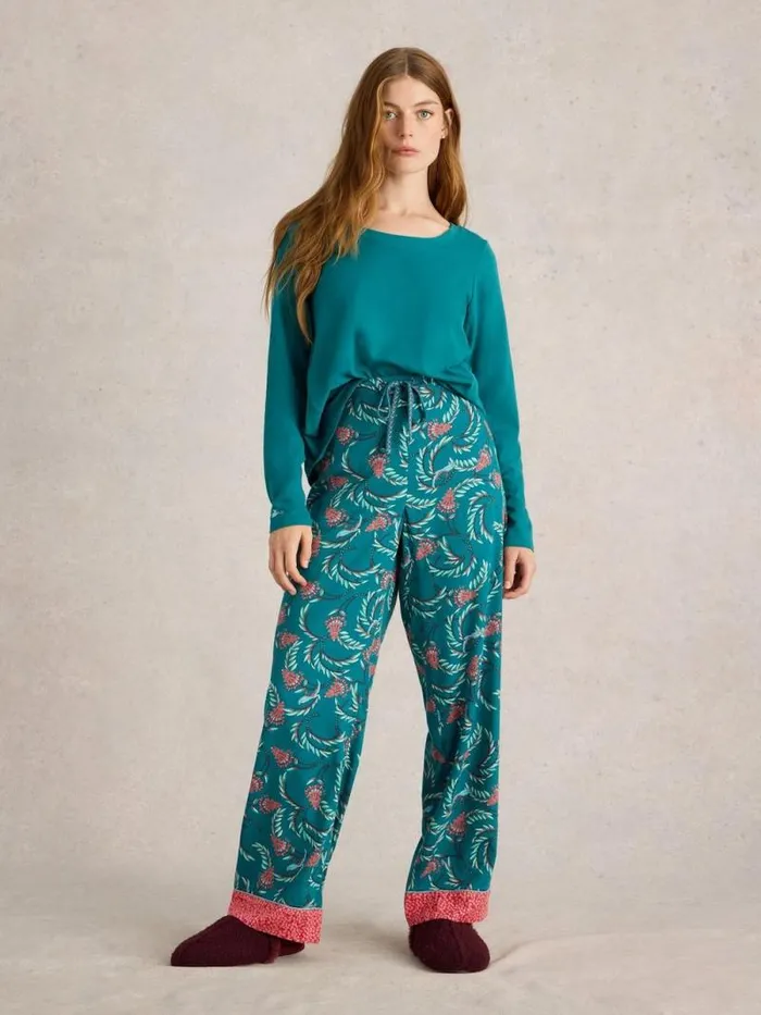 Women Nina PJ Bottom Teal Print White Stuff Nightwear
