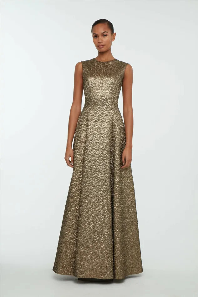 Women Nodin Dress In Gold Textured Jacquard Gowns Emilia Wickstead