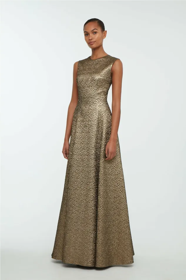 Women Nodin Dress In Gold Textured Jacquard Gowns Emilia Wickstead
