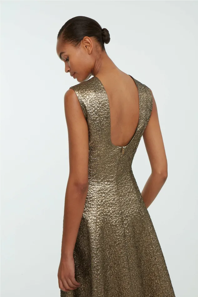 Women Nodin Dress In Gold Textured Jacquard Gowns Emilia Wickstead